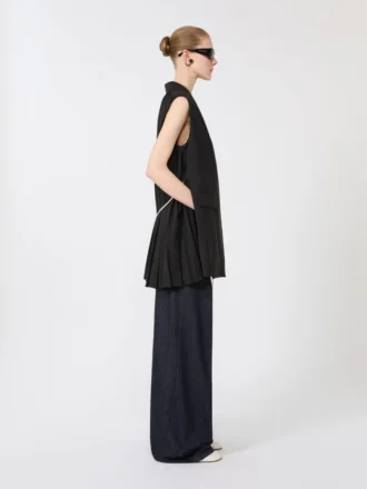 Ærmeløs blazer i stretchuld, sort