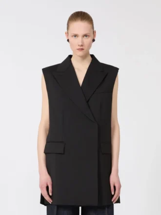Ærmeløs blazer i stretchuld, sort