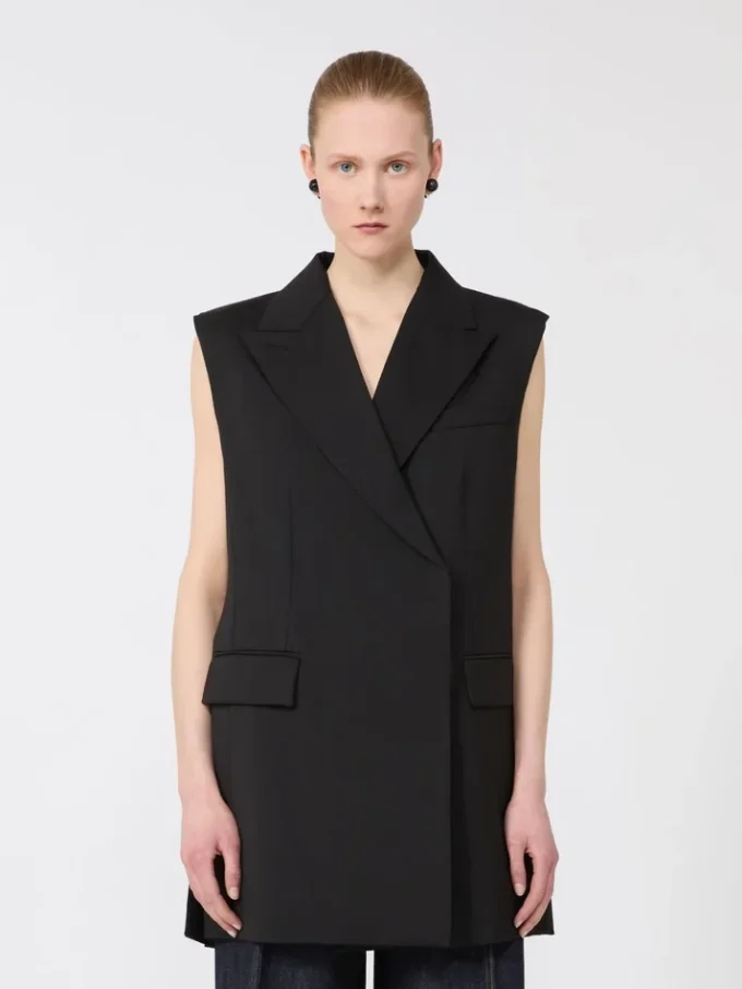 Ærmeløs blazer i stretchuld, sort Ærmeløs blazer i stretchuld, sort