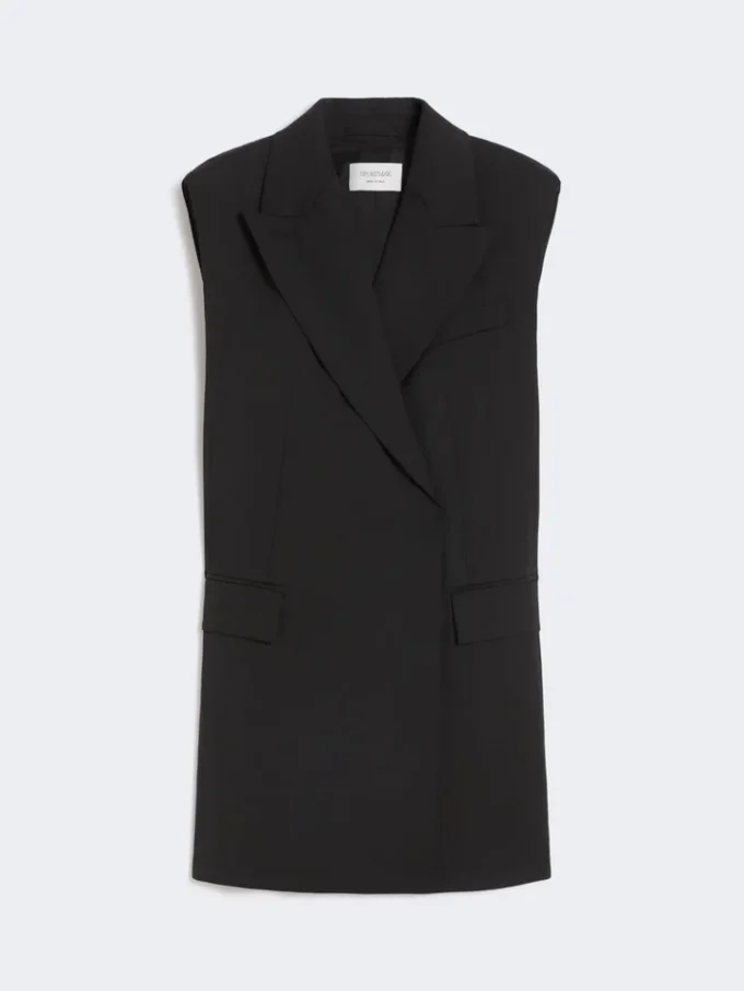 Ærmeløs blazer i stretchuld, sort Ærmeløs blazer i stretchuld, sort