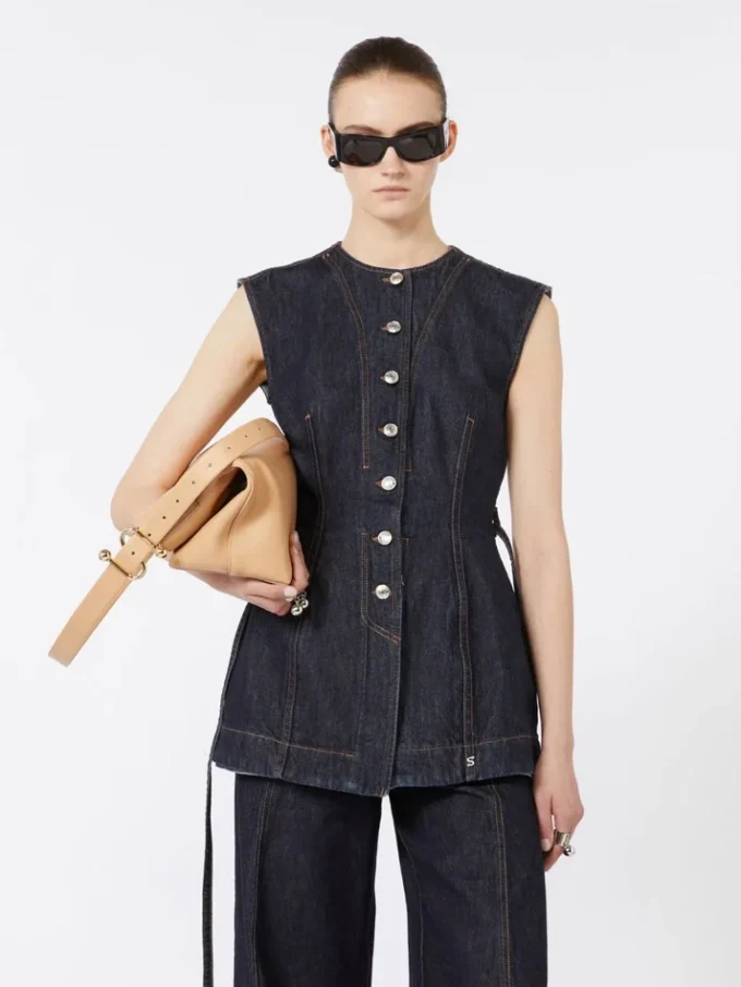 Ærmeløs denimtop, midnatsblå Ærmeløs denimtop, midnatsblå