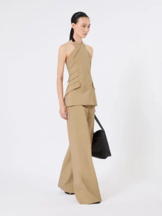 Ærmeløs jakke i uld og silke-poplin, kamel