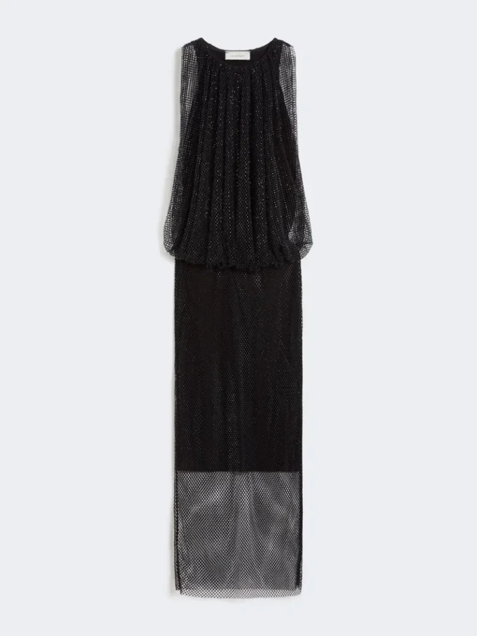 Ærmeløs jerseykjole med krystaller, sort Ærmeløs jerseykjole med krystaller, sort