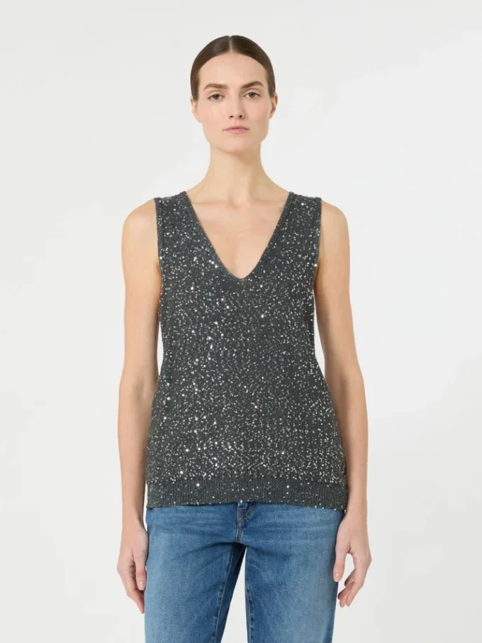 Ærmeløs sweater med pailletter, mørkegrå Ærmeløs sweater med pailletter, mørkegrå