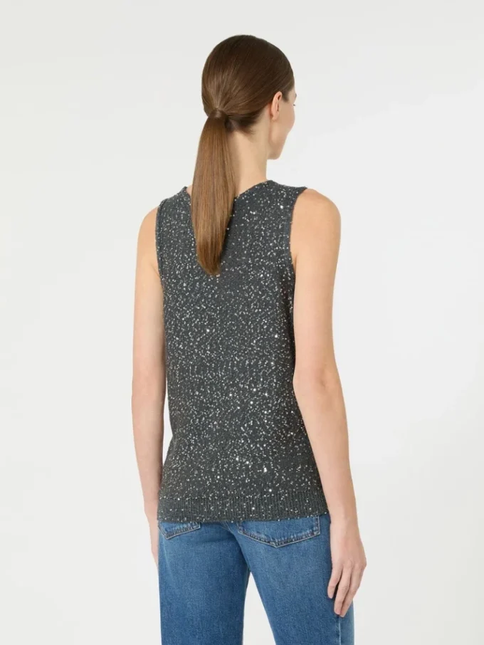 Ærmeløs sweater med pailletter, mørkegrå Ærmeløs sweater med pailletter, mørkegrå