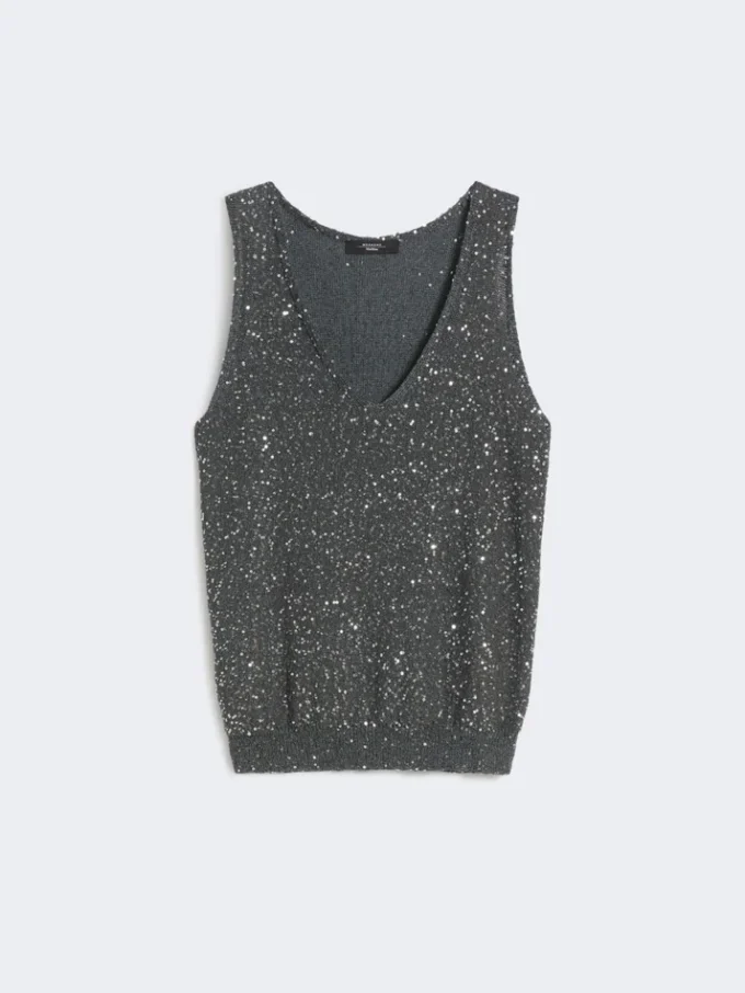 Ærmeløs sweater med pailletter, mørkegrå Ærmeløs sweater med pailletter, mørkegrå