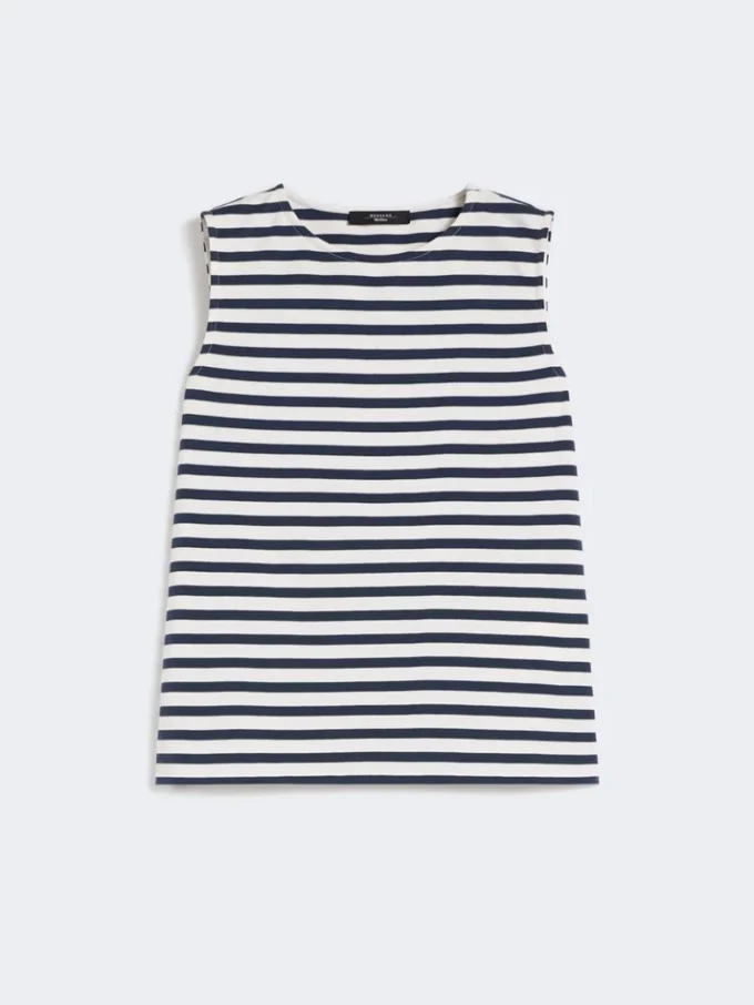 Ærmeløs top i interlock-jersey, marineblå Ærmeløs top i interlock-jersey, marineblå