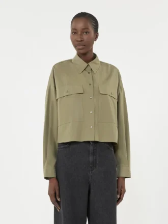 Asymmetrisk vasket bomuldsskjorte, khaki