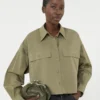Asymmetrisk vasket bomuldsskjorte, khaki Asymmetrisk vasket bomuldsskjorte, khaki