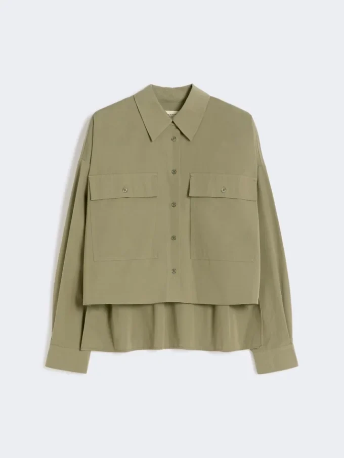 Asymmetrisk vasket bomuldsskjorte, khaki Asymmetrisk vasket bomuldsskjorte, khaki