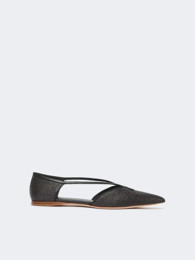 Ballerinasko i raffia-look med kurveflet, sort