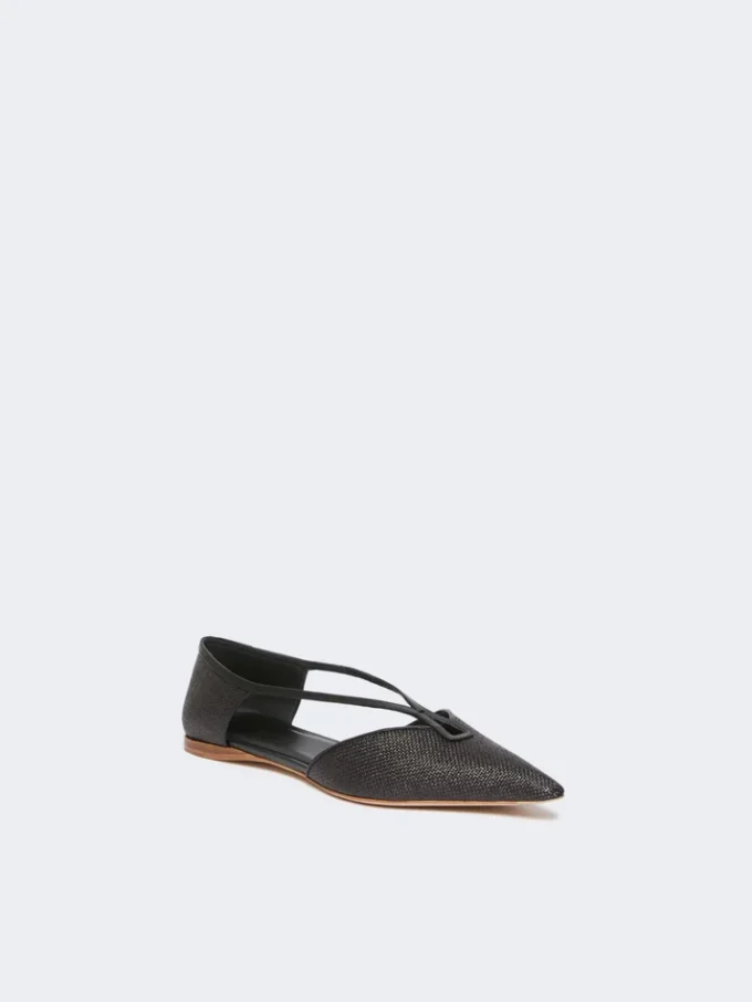 Ballerinasko i raffia-look med kurveflet, sort