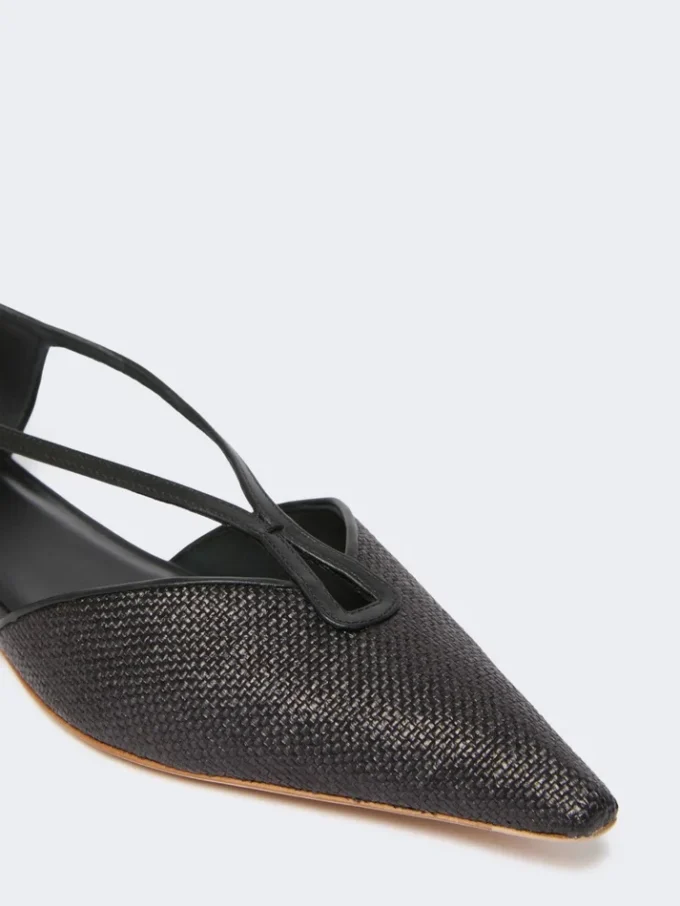Ballerinasko i raffia-look med kurveflet, sort