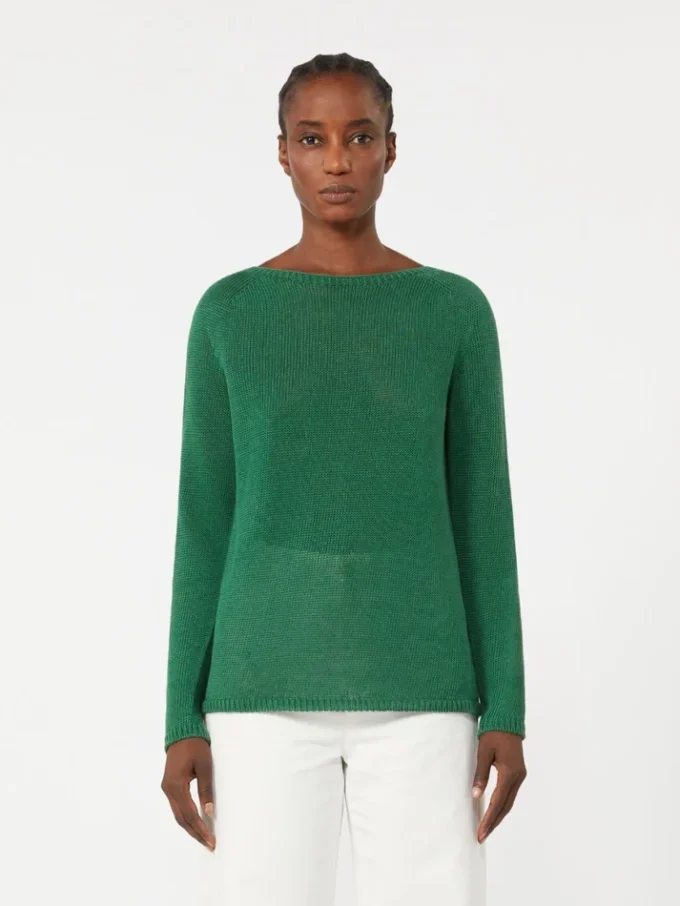 Basic sweater i linnedgarn, grøn Basic sweater i linnedgarn, grøn