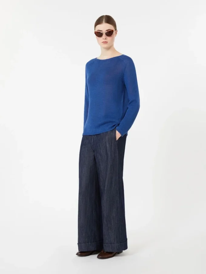 Basic sweater i linnedgarn, kornblå Basic sweater i linnedgarn, kornblå