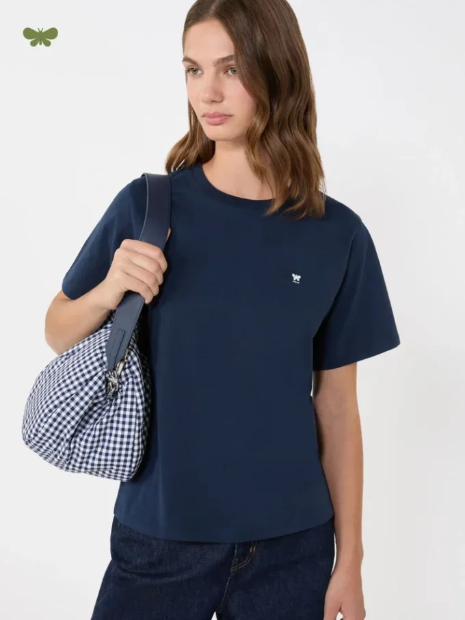 Basis-T-shirt i bomuld, marineblå Basis-T-shirt i bomuld, marineblå