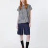 Bermudashorts i bomulds- og linned-denim, marineblå Bermudashorts i bomulds- og linned-denim, marineblå