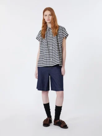 Bermudashorts i bomulds- og linned-denim, marineblå