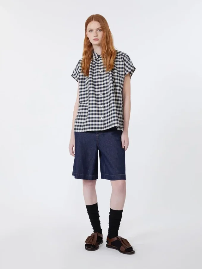 Bermudashorts i bomulds- og linned-denim, marineblå Bermudashorts i bomulds- og linned-denim, marineblå