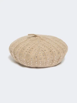 Beret i kashmir med rhinestones, sand Beret i kashmir med rhinestones, sand