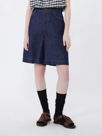 Bermudashorts i bomulds- og linned-denim, marineblå