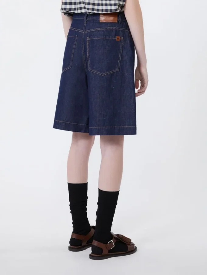 Bermudashorts i bomulds- og linned-denim, marineblå Bermudashorts i bomulds- og linned-denim, marineblå