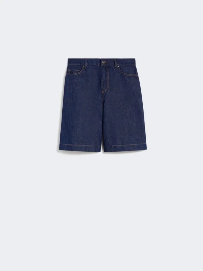 Bermudashorts i bomulds- og linned-denim, marineblå Bermudashorts i bomulds- og linned-denim, marineblå