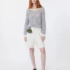 Bermudashorts i bomulds- og linnedcanvas, ecru Bermudashorts i bomulds- og linnedcanvas, ecru