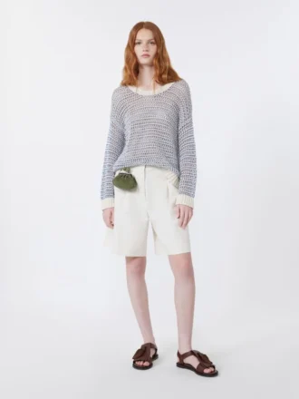 Bermudashorts i bomulds- og linnedcanvas, ecru