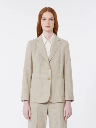 Blazer i bomuld og hør-seersucker, sand