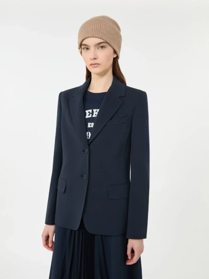 Blazer i bomuldsjersey, marineblå Blazer i bomuldsjersey, marineblå