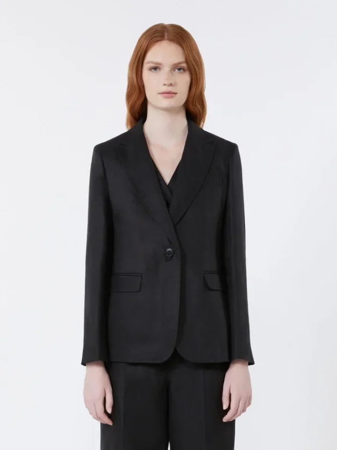 Blazer i hørlærred, sort Blazer i hørlærred, sort