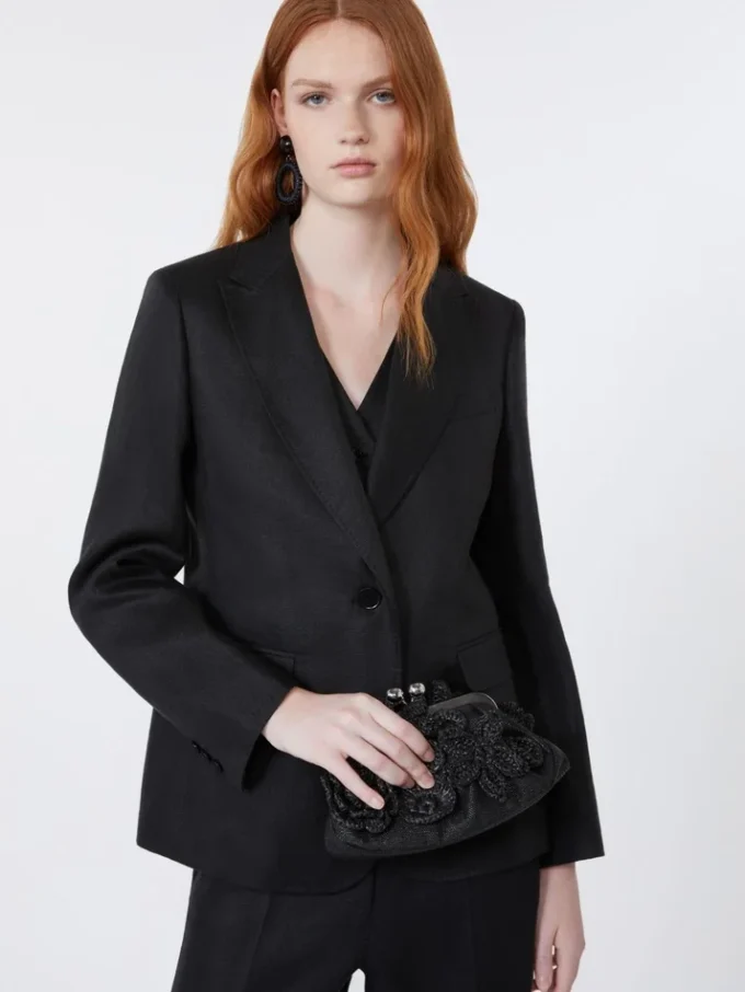 Blazer i hørlærred, sort Blazer i hørlærred, sort