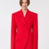 Blazer i stretch-uld med dobbeltradet knaplukning, rød Blazer i stretch-uld med dobbeltradet knaplukning, rød