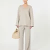 Bluse i bredvævet uld, beige