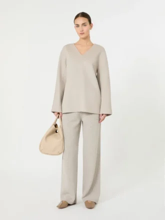 Bluse i bredvævet uld, beige