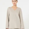 Bluse i bredvævet uld, beige