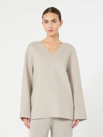 Bluse i bredvævet uld, beige