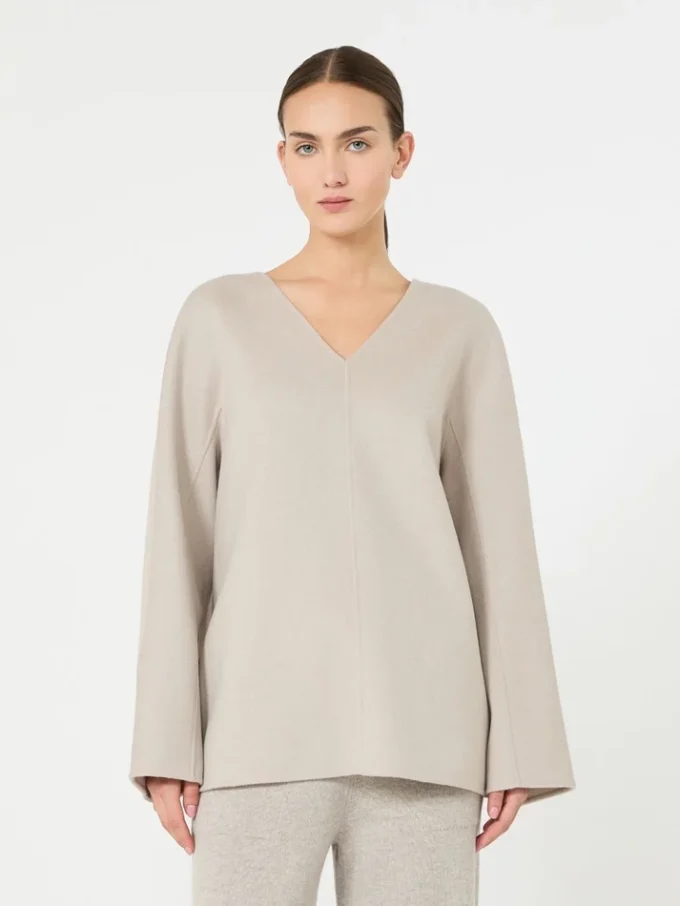 Bluse i bredvævet uld, beige