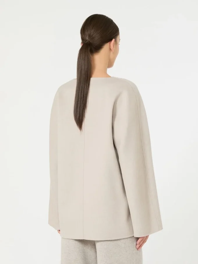 Bluse i bredvævet uld, beige