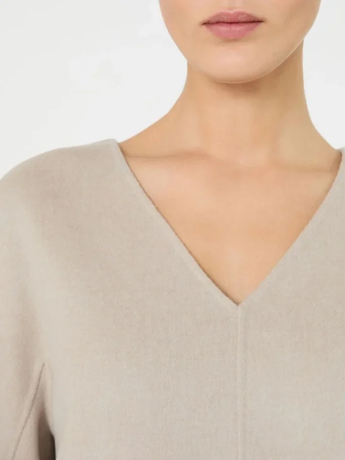 Bluse i bredvævet uld, beige
