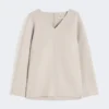 Bluse i bredvævet uld, beige