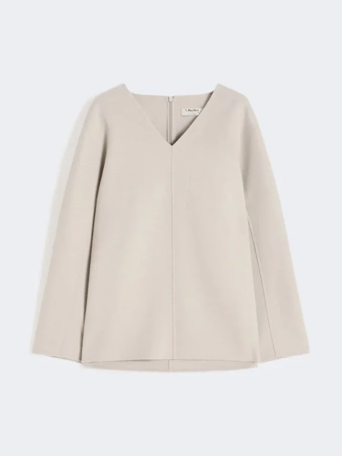 Bluse i bredvævet uld, beige