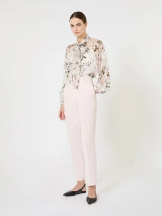 Bluse i mønstret chiffon, hvid