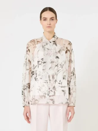 Bluse i mønstret chiffon, hvid