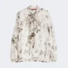 Bluse i mønstret chiffon, hvid Bluse i mønstret chiffon, hvid