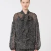 Bluse i printet chiffon, sort Bluse i printet chiffon, sort