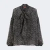 Bluse i printet chiffon, sort Bluse i printet chiffon, sort