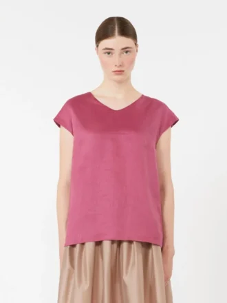Bluse i ramie-canvas, cyklamen