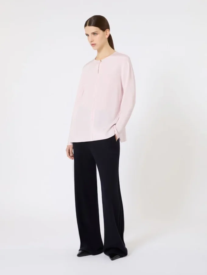 Bluse i silke crepe de chine, lyserød Bluse i silke crepe de chine, lyserød